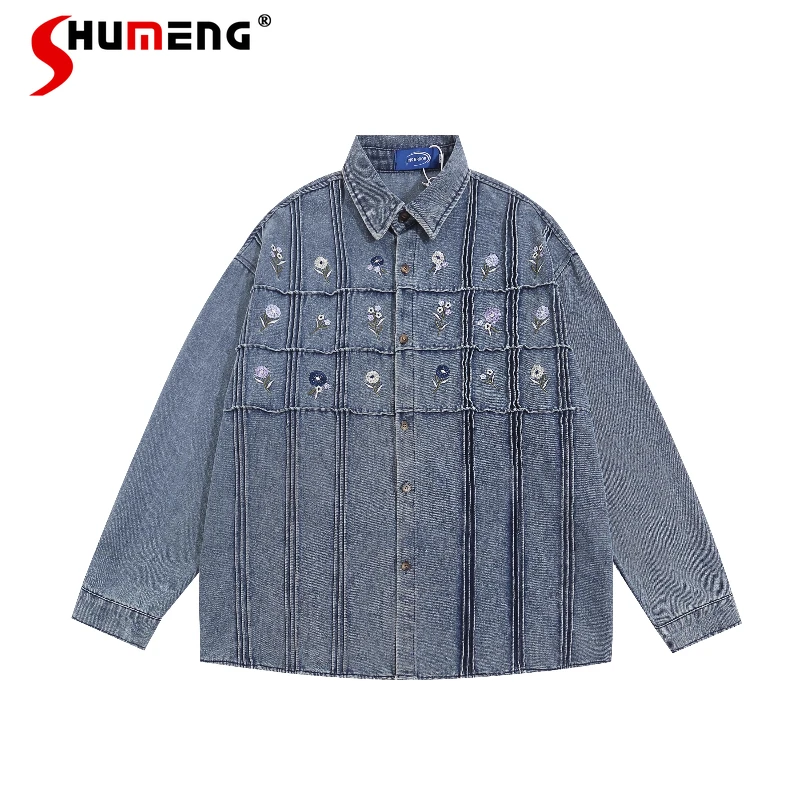 

Men's 2025 Spring Autumn New Trendy Loose Cotton Denim Jackets American Style Denim Coats Male Handsome Long Sleeve Denim Jacket