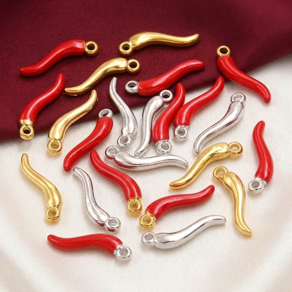 5 piezas de dijes de chile picante de acero inoxidable con esmalte rojo, accesorio de joyería para pulseras, pendientes, collares y manualidades DIY