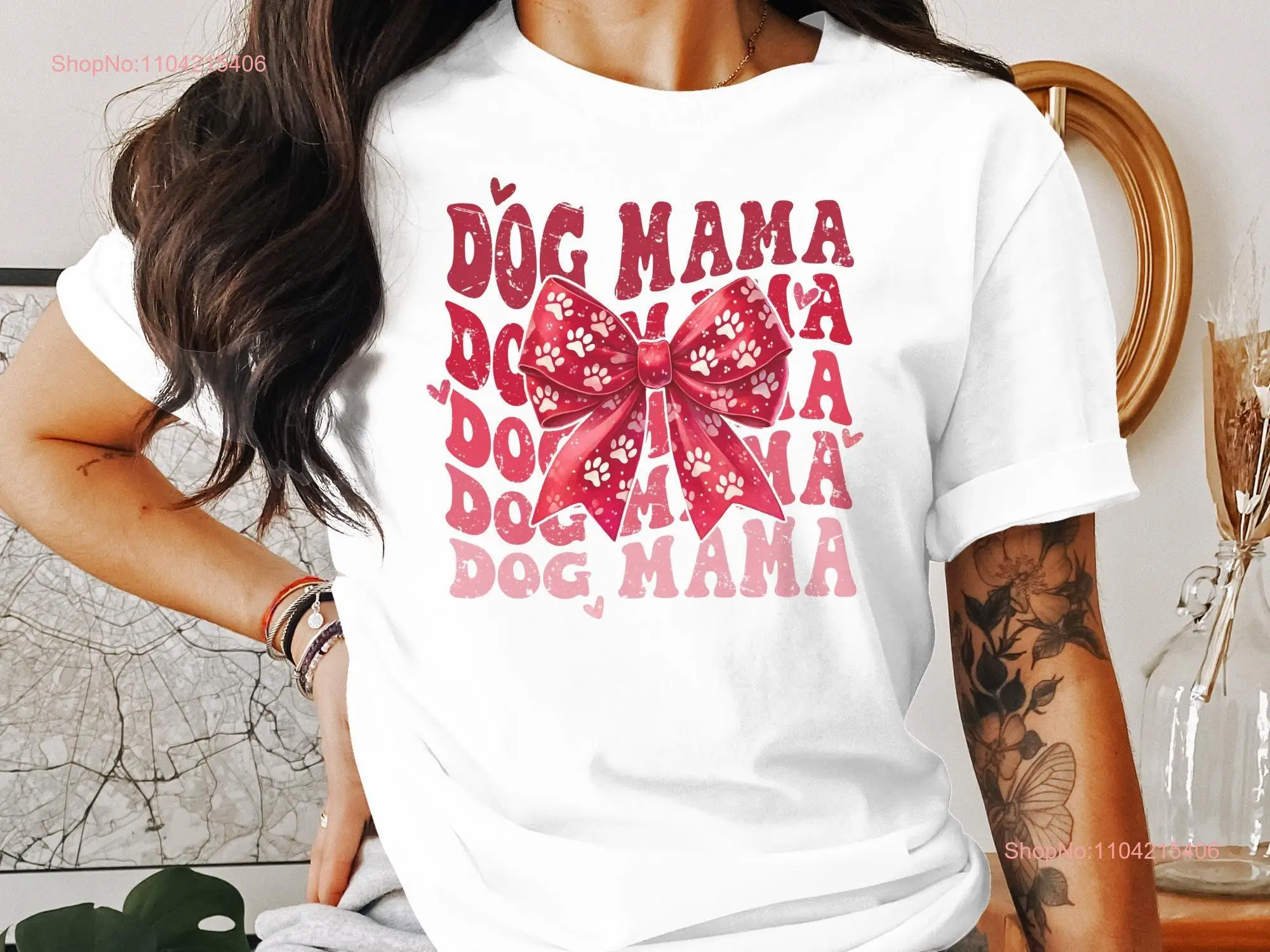 Cute Dog Mama T Shirt with Bow Design Funny Lover for Mom Women's Doggie long or short sleeves