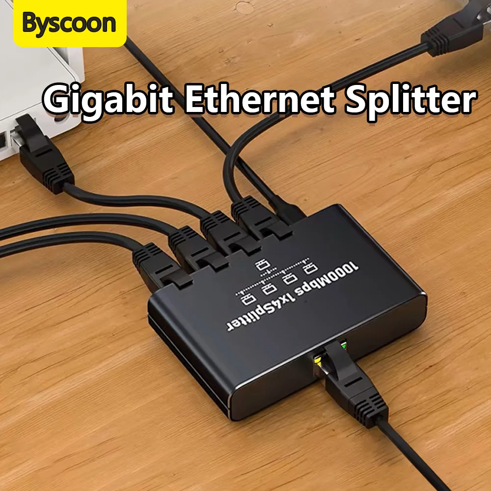Gigabit Ethernet Splitter 1 to 2/3/4 Network Splitter with USB Power Cable RJ45 Internet Adapter 1000Mbps for Cat 5 6 7 8 Cable