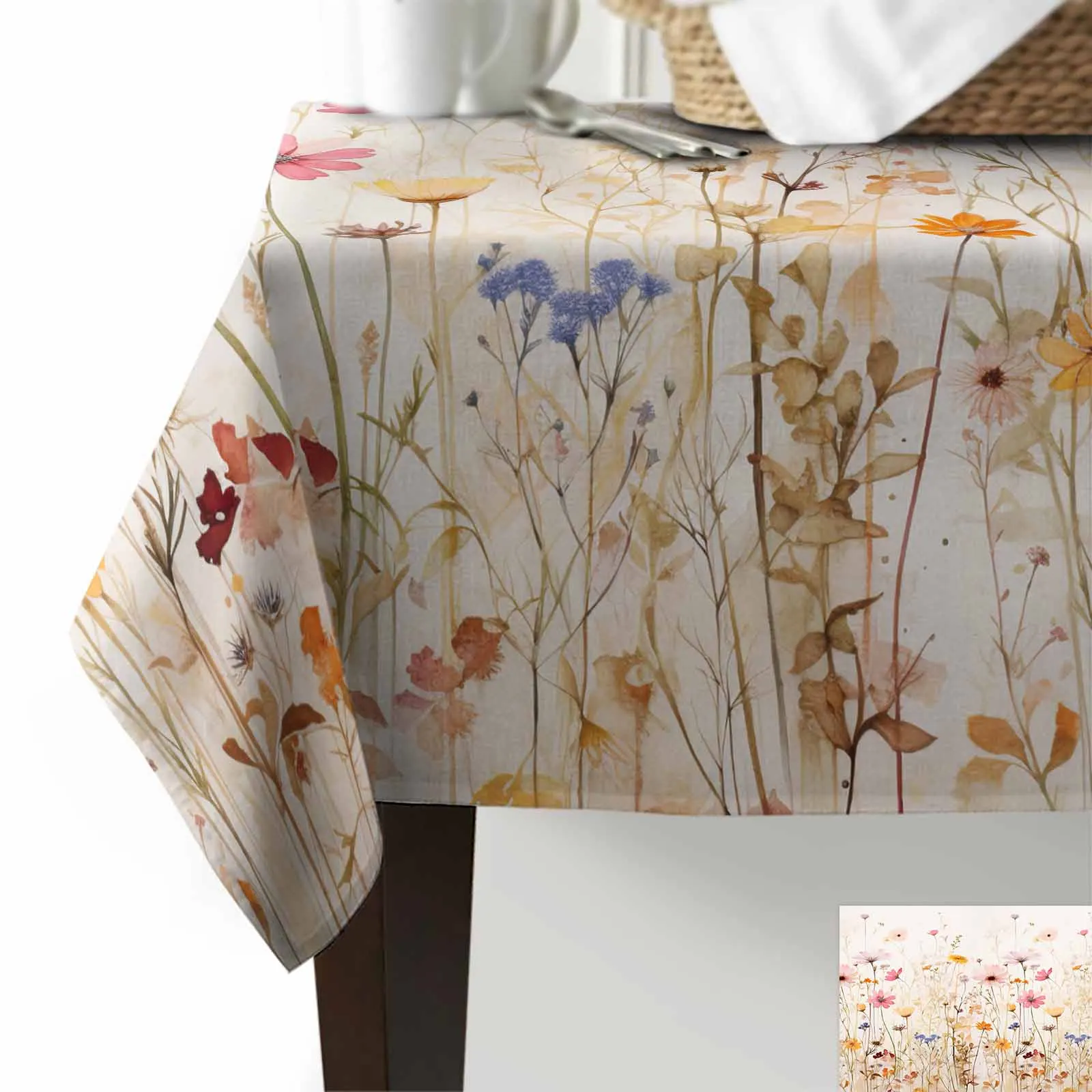 Plant Watercolor Flowers Anti-scalding Thickened Waterproof Tablecloth Rectangular Round Table Cover Kitchen Furnishings