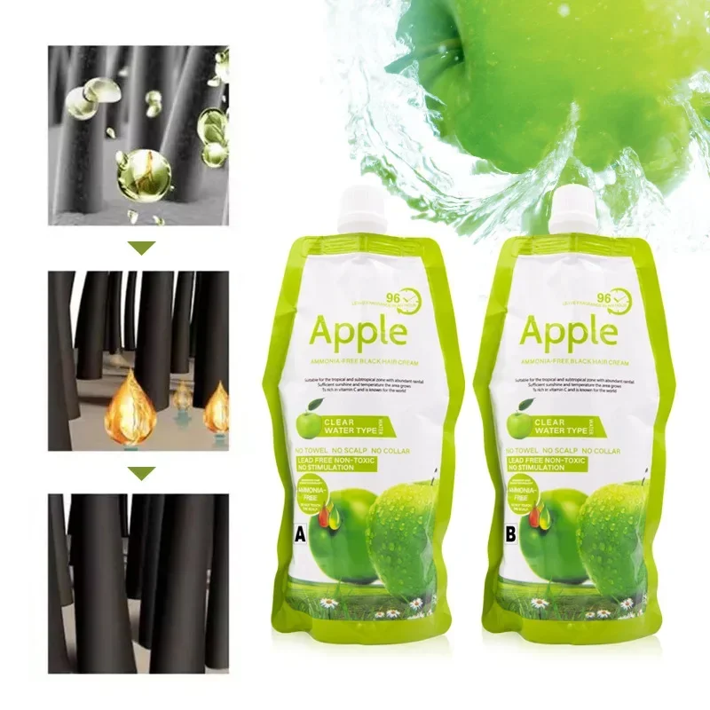 

Natural Apple Hair Color Cream 100% Black Hair Covering White Haire Easy Coloring Men Women Black Hair Dye Shampoo 500ml*2/Pack