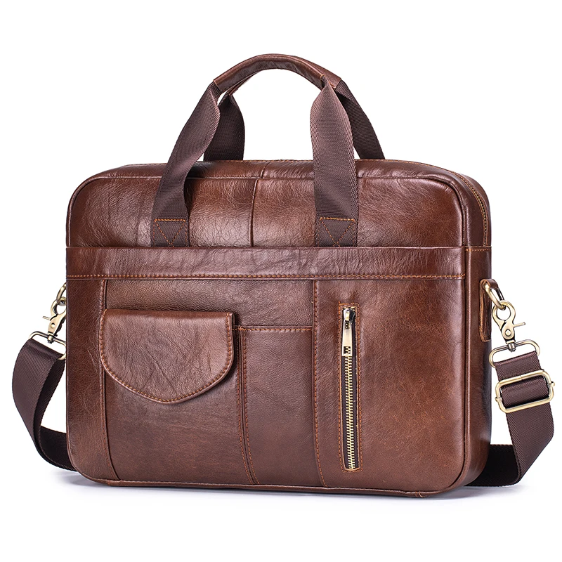 Vintage Men's Genuine Leather Briefcase Soft Luxury Business Bag 15.6 Inch Laptop Capacity Lightweight Office Commute Handbag