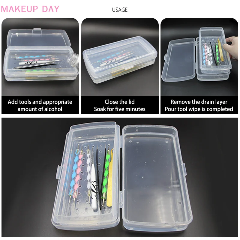 Nail Art Tool Sterilizing Tray Clear Dustproof Organizer Storage Case Disinfection Box For Manicure Tool Tweezers Salon