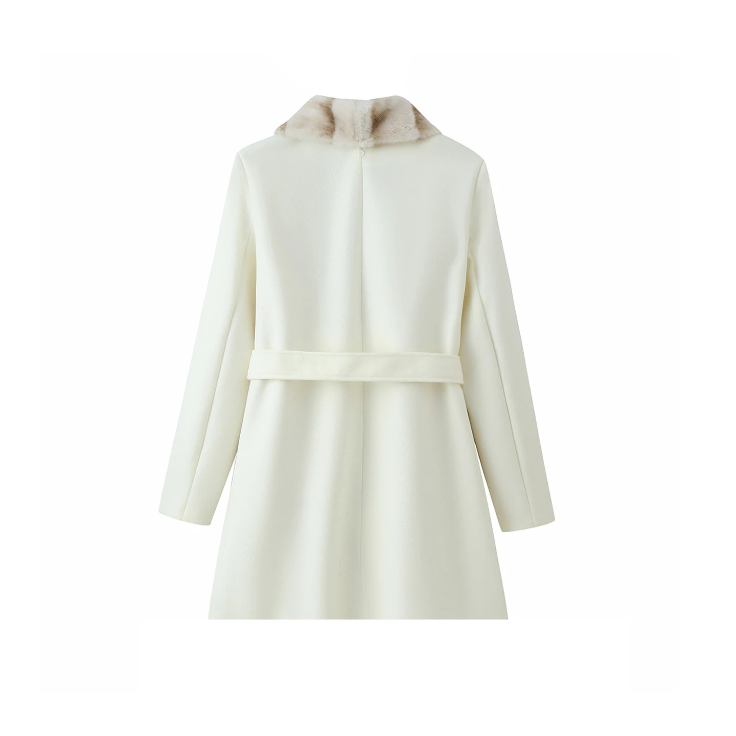 Ele Lange Wollen Jas voor Vrouwen Herfst 2025, Faionable Decoratieve Bontkraag Veelzijdige Sli Quali Merk Z