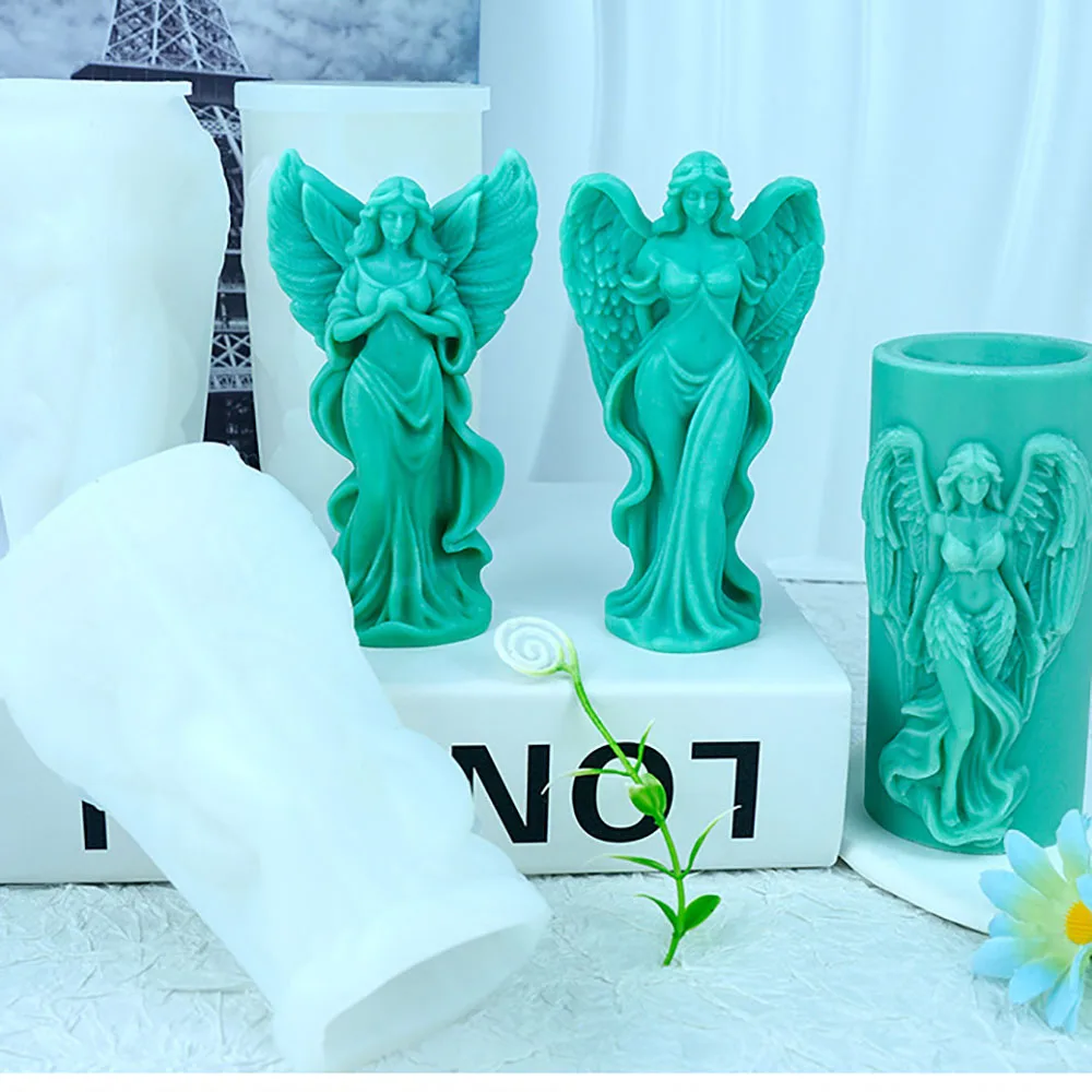 Wings Goddess Scented Silicone Candle Mould DIY Prayer Angel Sculpture Gypsum Resin Mold Women Candle Making Supplies Home Decor