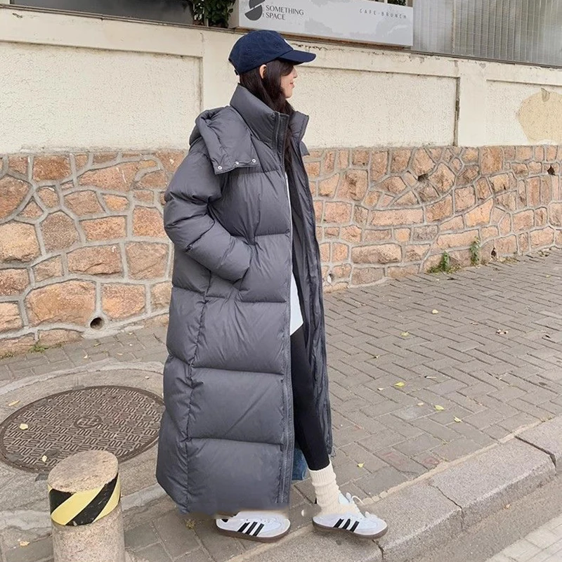 Witte Eendendons Jas Koreaanse Losse Capuchon Dikke Warme Lange Donsjack Vrouwen Winterjas voor Vrouwen Vrouwelijke Parka Outerwears
