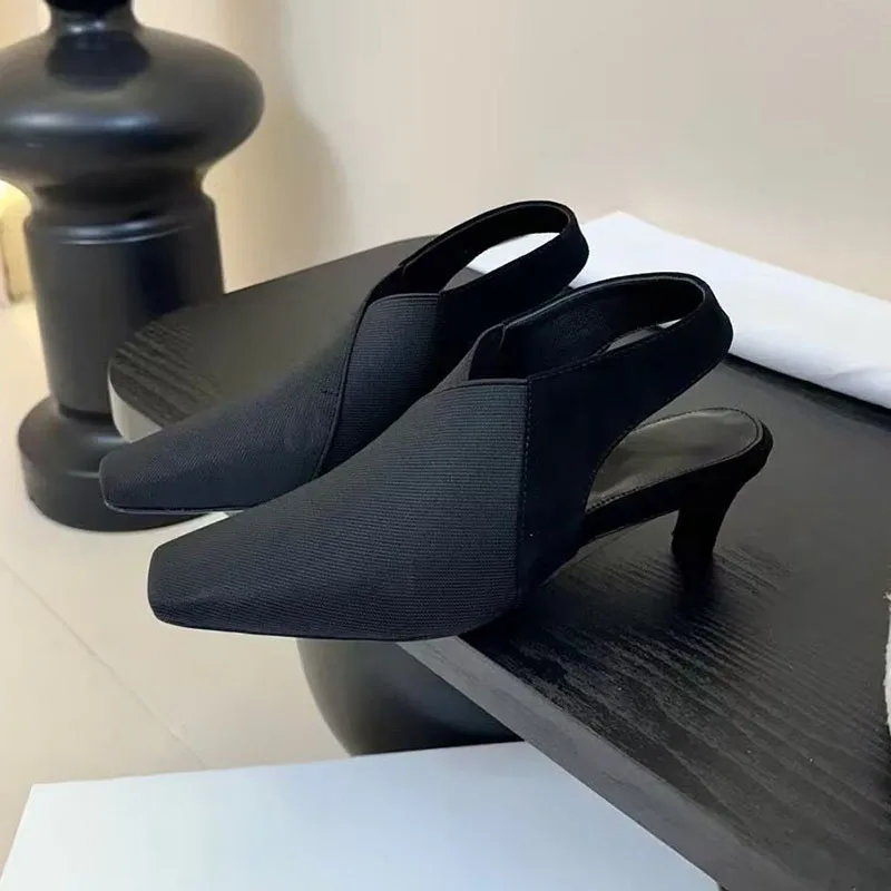 Сандалии с квадратным носком и закрытым носком с ремешком на спине, женские разноцветные сандалии на тонком высоком каблуке, летние пикантные вечерние модельные туфли