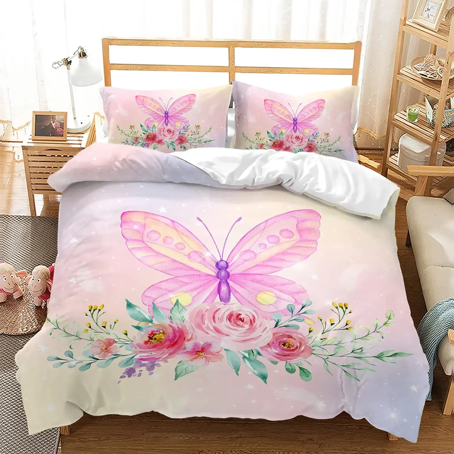 

Dream Butterfly Duvet Cover Set For Girls Women Room Dorm Decor Flower Bedding Set Twin Full Queen King Size Comforter Cover