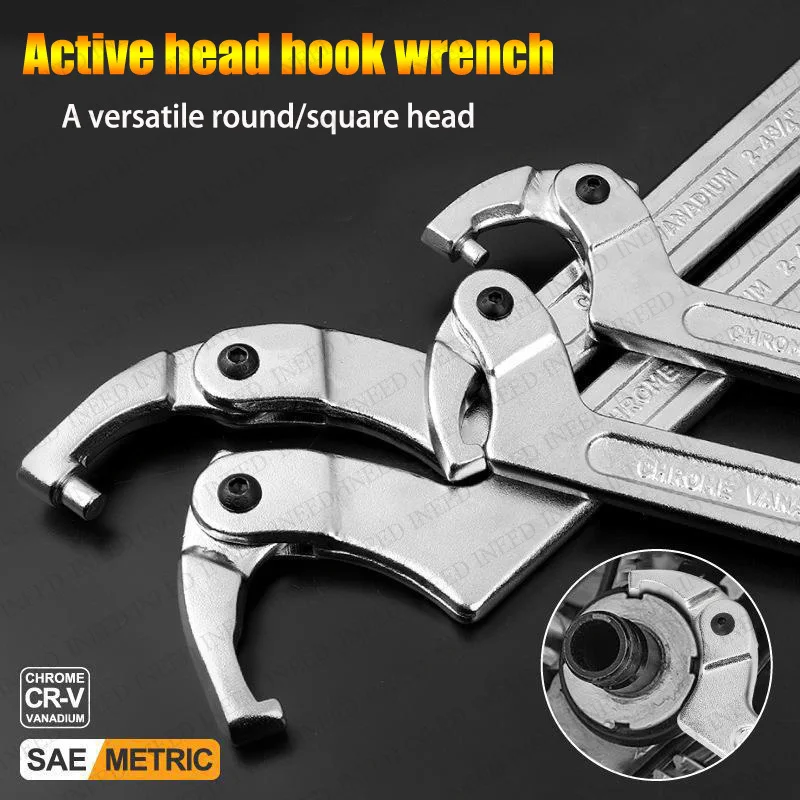

1PCS Adjustable Wrench Hook Spanner Square/Round Head CR-V Spanner Key for Round Bolt Hand Tools 19-51/32-76/51-120mm