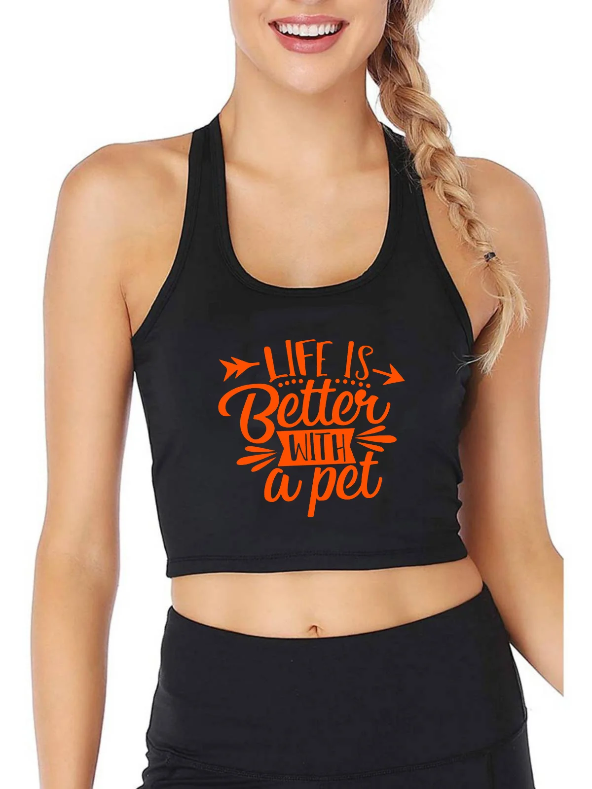 

Life Is Better With A Pet Design Sexy Slim Fit Crop Top Pet Lover Personality Customizable Tank Tops Gym Fitness Shirt