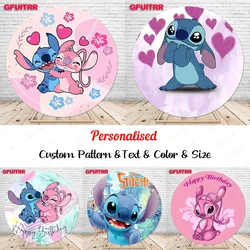 Lilo & Stitch Round Backdrop Kid Birthday Party Photography Heart Background Decoration Baby Shower Photo Decor Booth Props