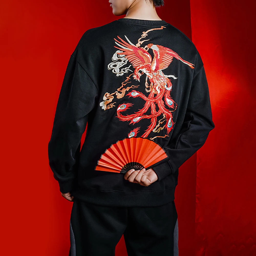 Cool Traditional Chinese Style Popular Mens Clothing Phoenix Embroidery Heavy Autumn And Winter Tops Casual National Trend