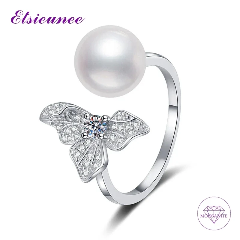 ELSIEUNEE100% 925 Sterling Silver Wedding Rings Set for Women Sparking High Carbon Diamond Pearl Engagement Fine Jewelry Gifts