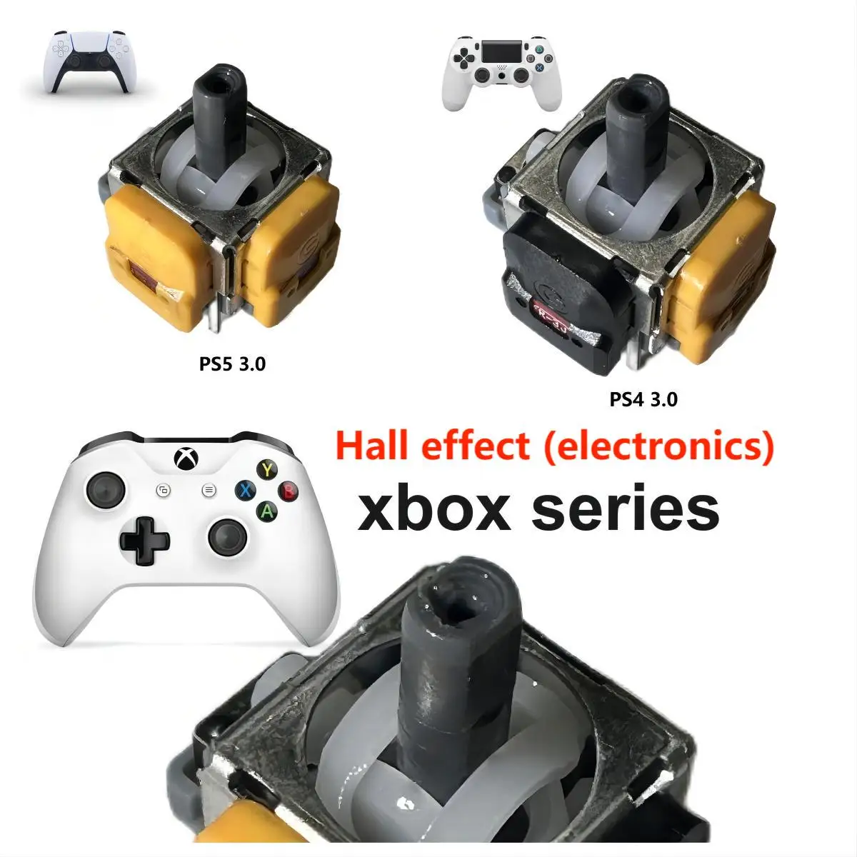 Hall Effect Joystick para PS4, PS4, PS5, XBOX, placa aprimorada, sem jitter, zonas mortas menores, sem drift, novo aprimorado 3.0, 100-10pcs