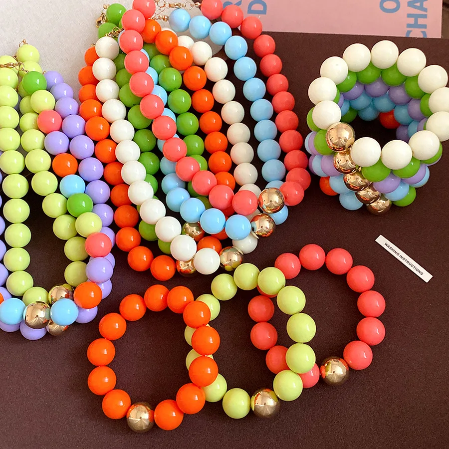 Multicolor Irregular Acrylic Beaded Bangles for Women Geometric Smudge String Bracelet Beach Vacation Style Couple Jewelry W image 4