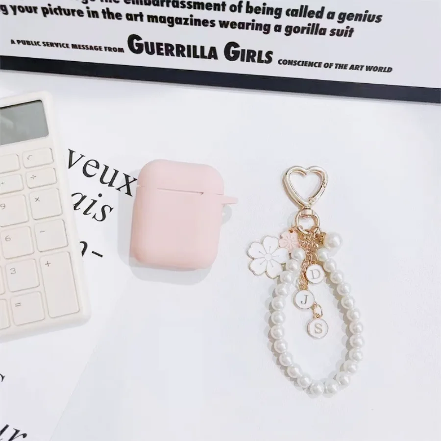 غطاء سماعة أذن سيليكون فاخر مع سلسلة مفاتيح ولؤلؤ وزهور ، حافظة لسماعات الأذن Pro 2 و 4 و 3