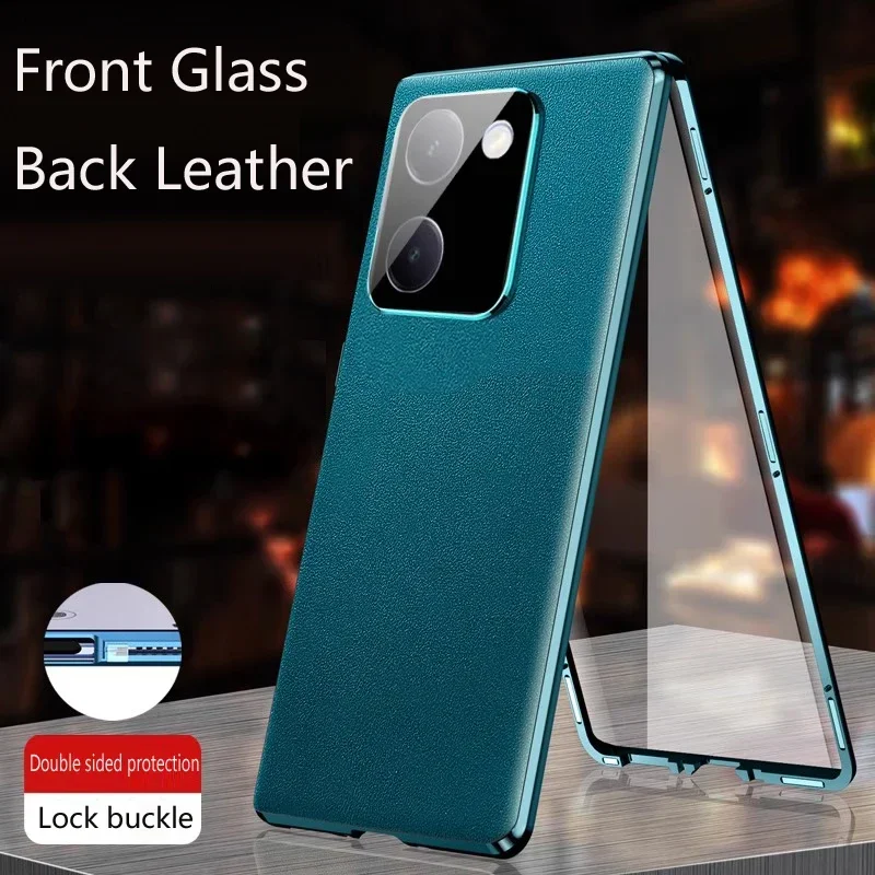 Leather Back Metal Phone Case For iQOO 13 12 Z9X Z9 Lite Turbo Neo 7 10 9S Pro Plus Tempered Glass Full Lens Protect Cover cases