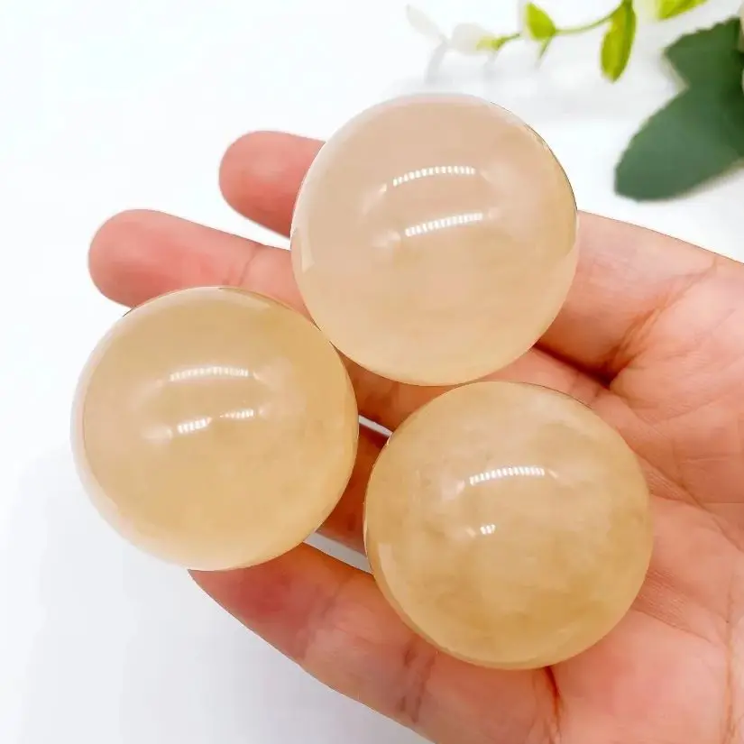 كرة الكالسيت الصفراء الطبيعية شفاء كريستال كوارتز الكرة الأحجار الكريمة الريكي غرفة الديكور سيترين الكالسيت هدية #3