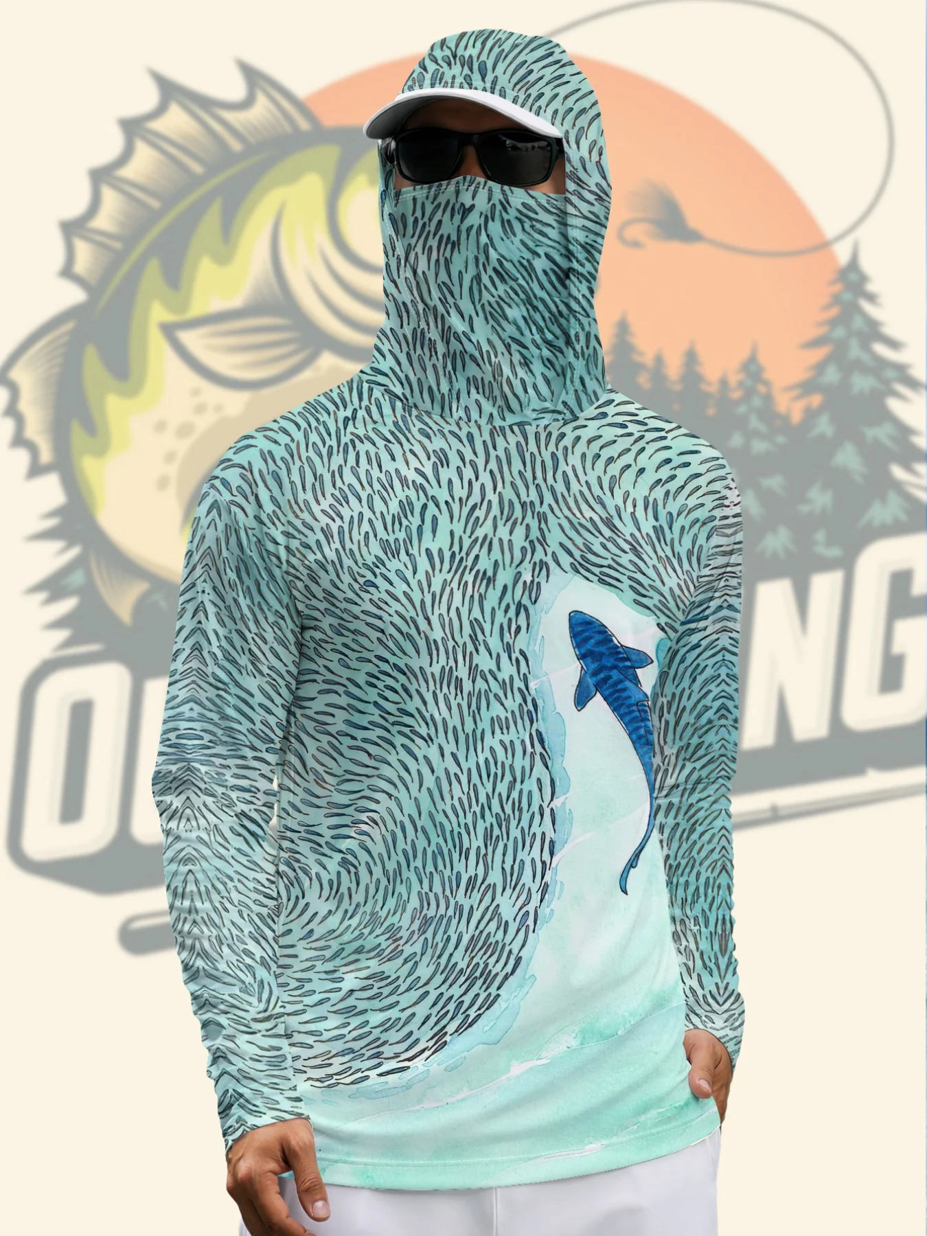 2026 Summer New Style Men's Long-Sleeved Shirt with 3D Small Fish Pattern Print - Sporty Comfortable Soft and Breathable