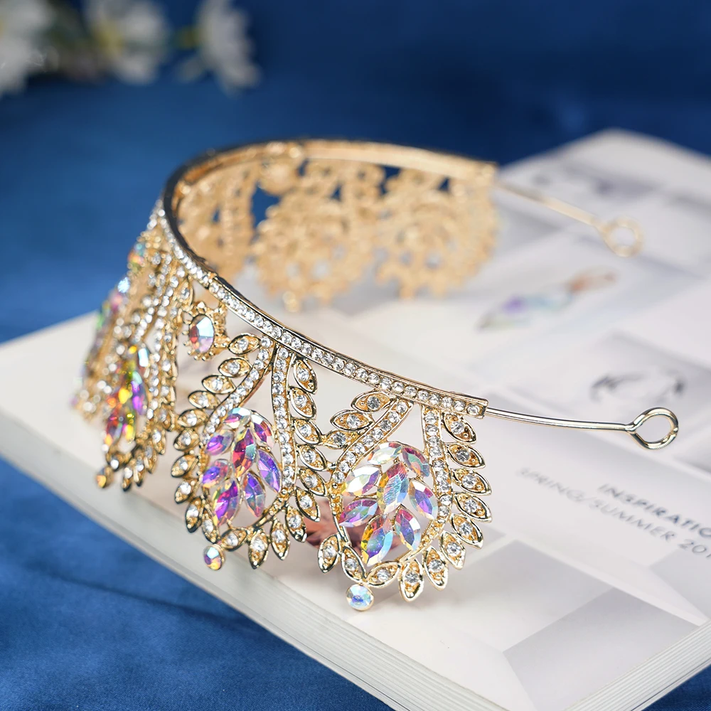 تاج تاج فاخر من حجر الراين الكريستالي: للنساء إكسسوارات شعر الزفاف والمجوهرات هدية الإكليل