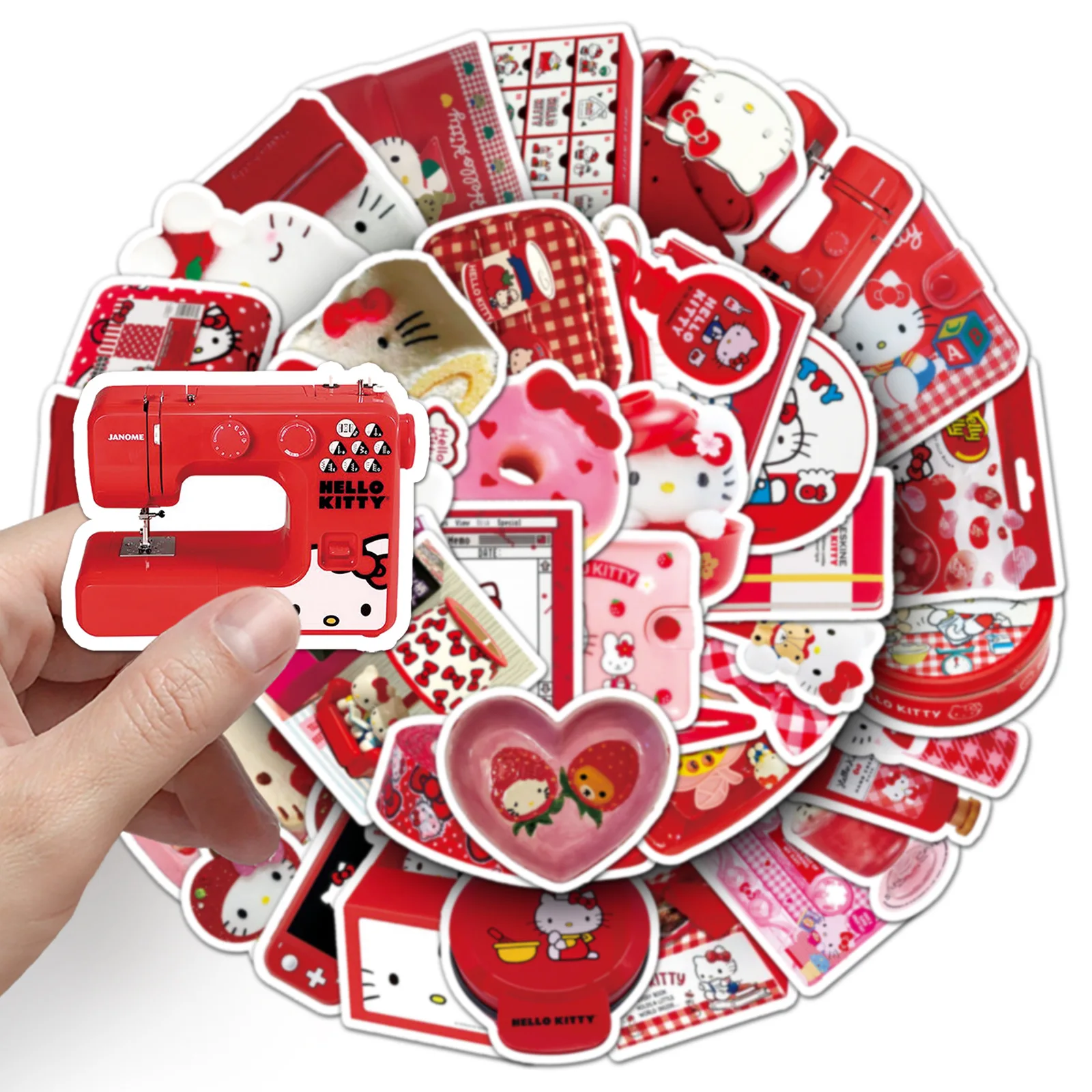 50PCS Red INS Stickers Hello Kitty Graffiti Cartoon DIY Decoration Girl Gifts Decals Fridge Luggage Laptop Guitar Car Bike Gifts