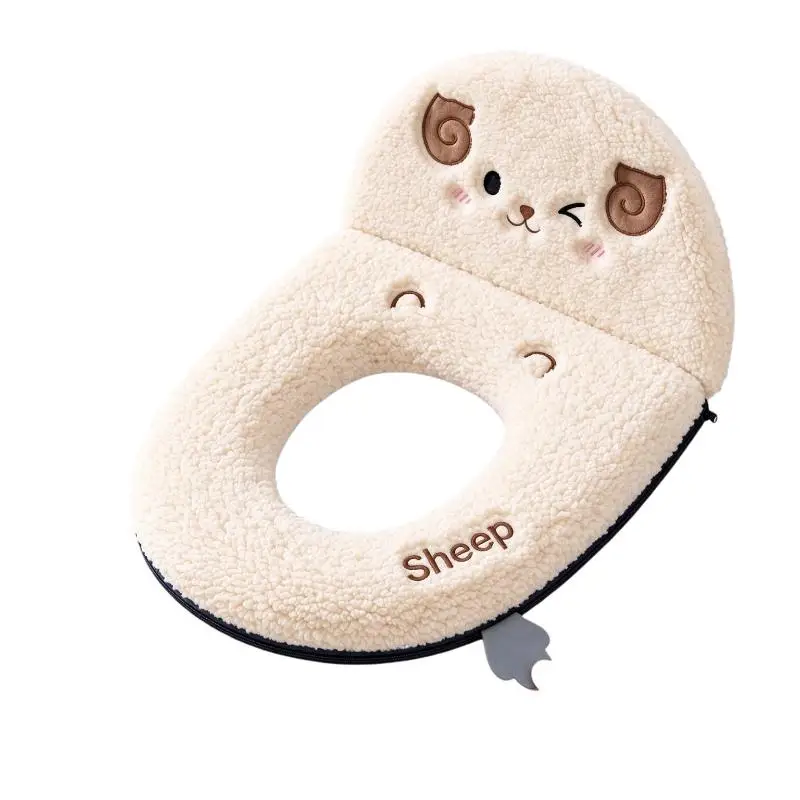Cute Sheep Plush Toilet Seat Cover Warm Soft Antibacterial Eco-friendly Material Pad for Bathroom Daily Use