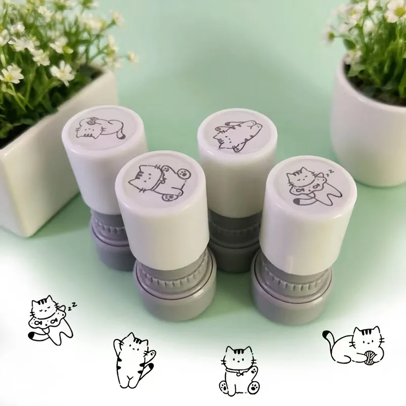 4pcs Cute Cartoon Cat Stamp Set - Fun Cartoon Cat Design Stamps for Crafts and Scrapbooking Decorations,Photosensitive Seal - view 2