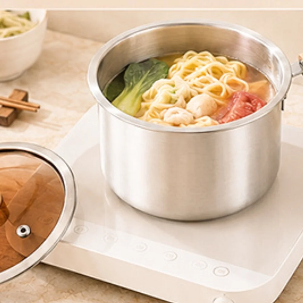 Induction Cookware 304 Stainless Steel Pot Ergonomic Beech Wood Handle Heat Resistant Grip Screw Connection Design