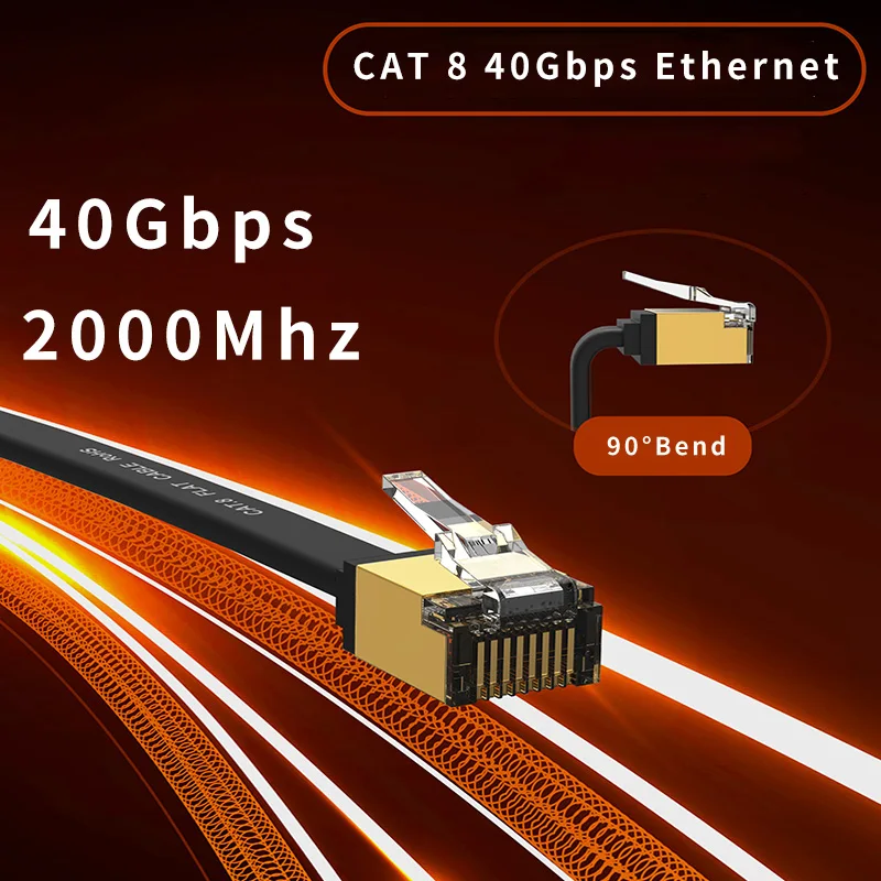 สายเคเบิล cyanmi Ethernet CAT8 40Gbps เครือข่ายไนลอน braided สำหรับพีซีโมเด็มแล็ปท็อป PS 5เราเตอร์ RJ45แบน Cat 8สายอีเทอร์เน็ต