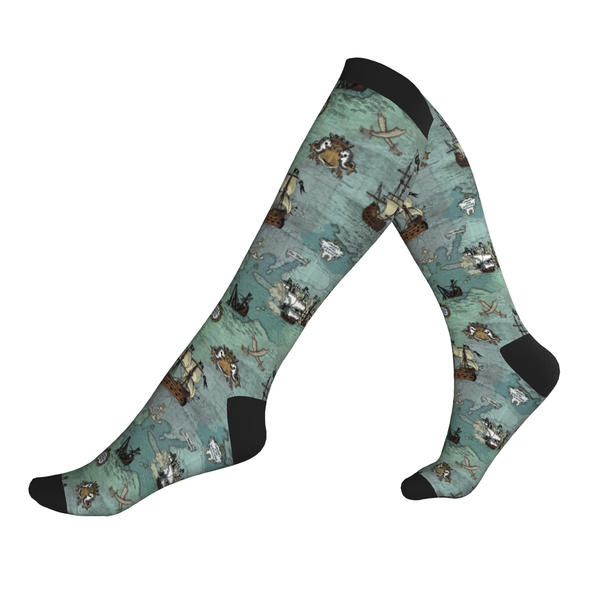 

Pirate Map Nautical Sea Print Dress Socks Mens Womens Warm Fashion Novelty Skull Sailor Sports Compression Socks
