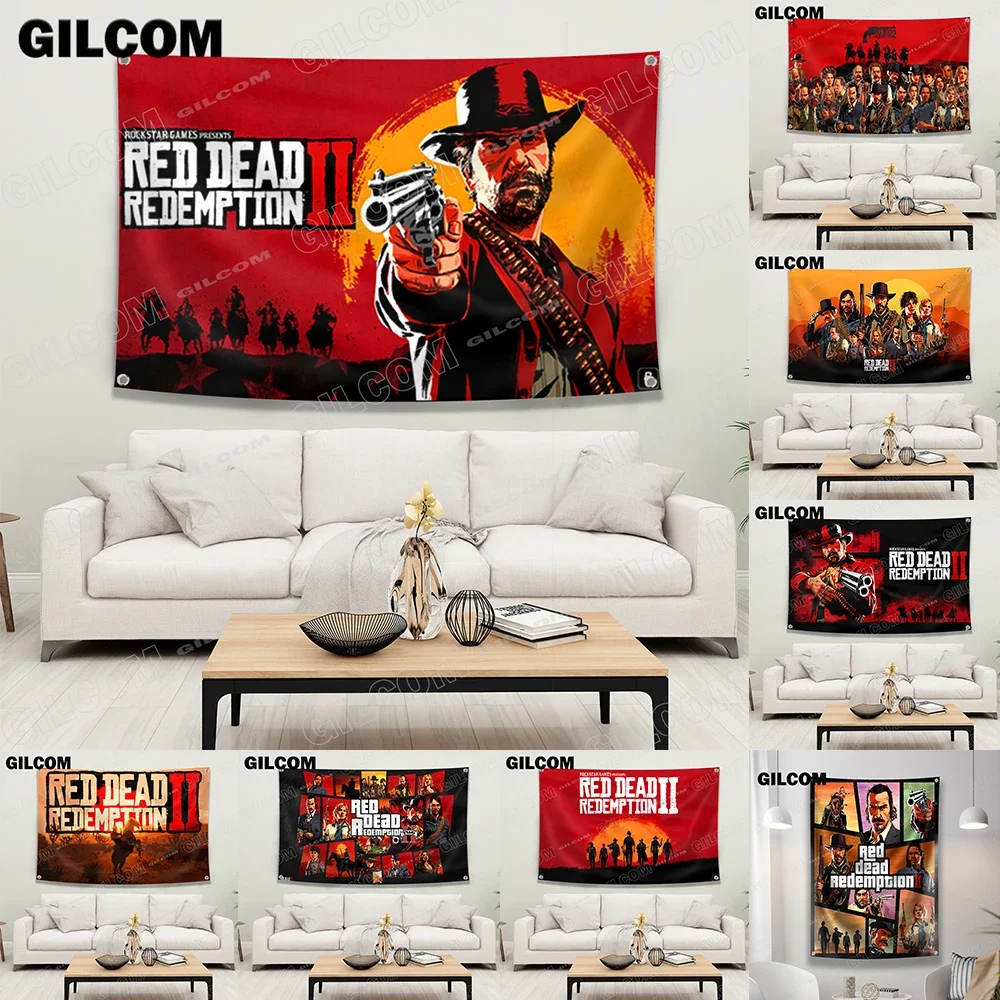 Red Dead Redemption 2 drapeau jeu populaire Vintage affiche tapisserie pour fête bannière Table mur salle maison Club café Bar décoration