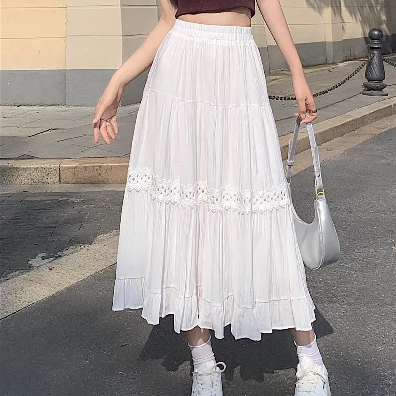 Elegant Umbrella Skirt Hollow Half Body Skirt Summer Women's Mid to Long Style High Waist A-line Skinny Cake Skirt New