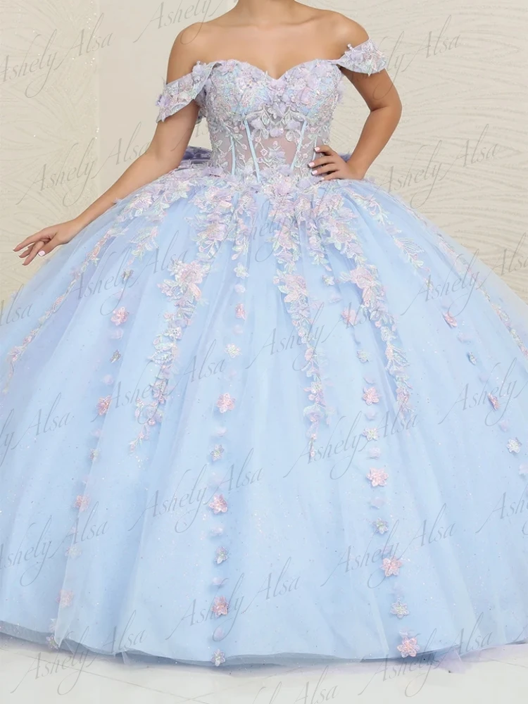 AAQ99 Customized Princess Women Birthday Party Dresses Off Shoulder Applique Bow Ball Gown Prom Dance Queen Sweet 15 Quinceanera