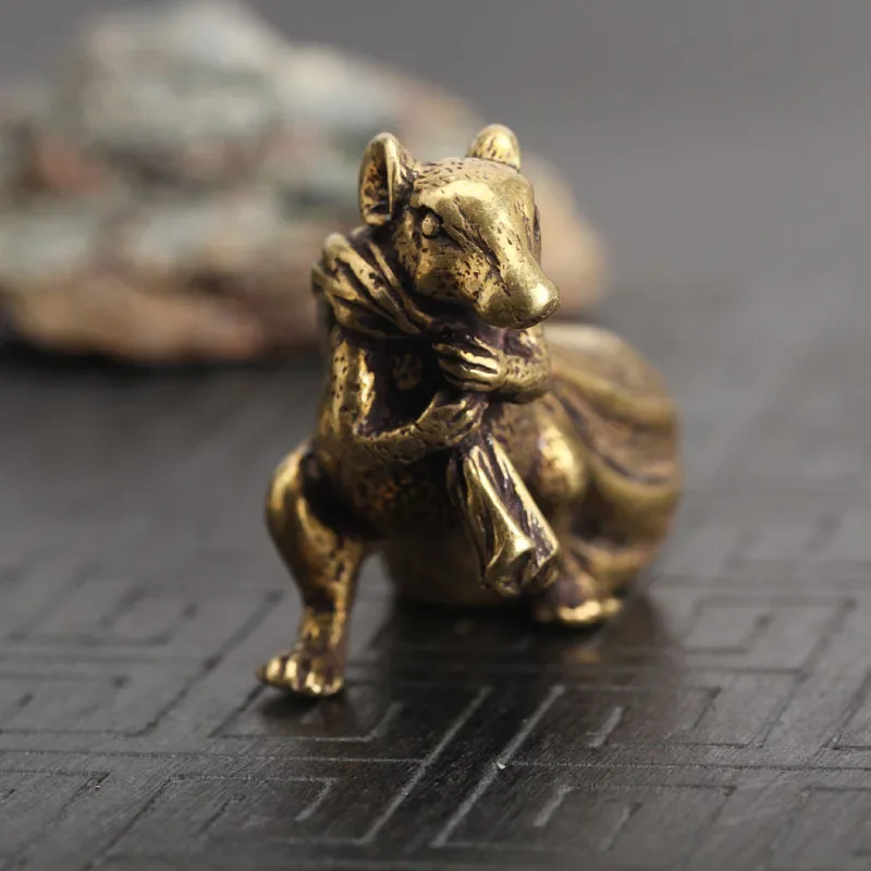 Copper Rat Figurine Home Decoration Living Room Brass Mouse Money Bag Feng Shui Desk Ornaments Good Lucky Wealth 2022