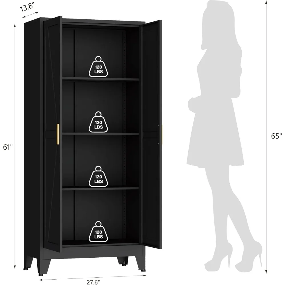 61 خزانة مخزن المطبخ، خزانة تخزين معدنية لبابين و3 أرفف قابلة للتعديل، خزائن خزانة مخزن معدنية f #2