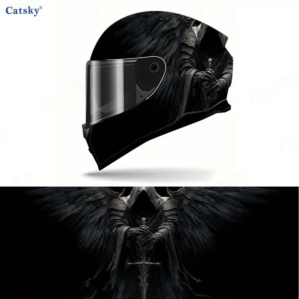 

Cool Black Robe Death and Sword Motorcycle Helmet Decal, Waterproof Self-adhesive Helmet Vinyl Wraps Sticker, Cool DIY Graffiti