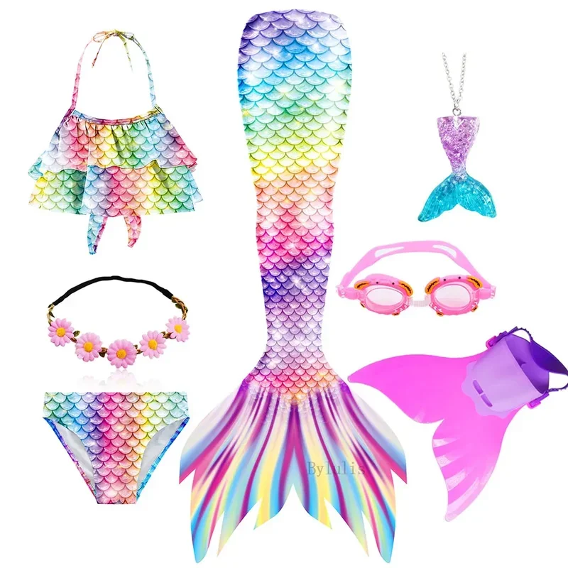 

Girls Swimmable Mermaid Tail Princess Dress can add Monofin Fin Kids Holiday Mermaid Costume Cosplay Swimsuit Halloween for Kid