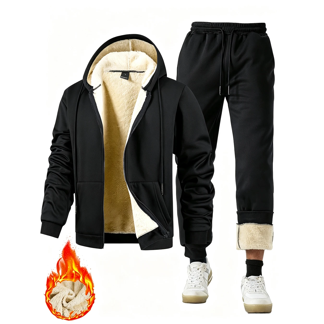 Sherpa Hoodie Fleece - Мужской зимний комплект из 2 предметов:
