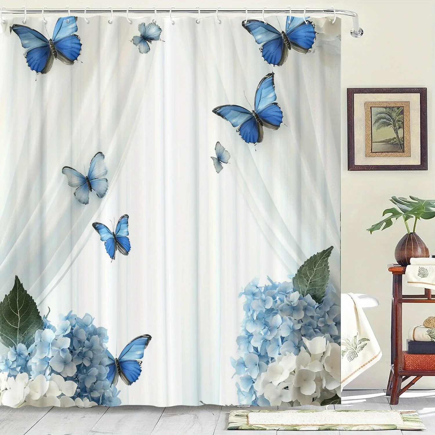

Занавеска для душа с синей бабочкой, 12 крючков, подходит для комнаты, дома, отеля, машинной стирки, оконные шторы, цельная для ванной комнаты