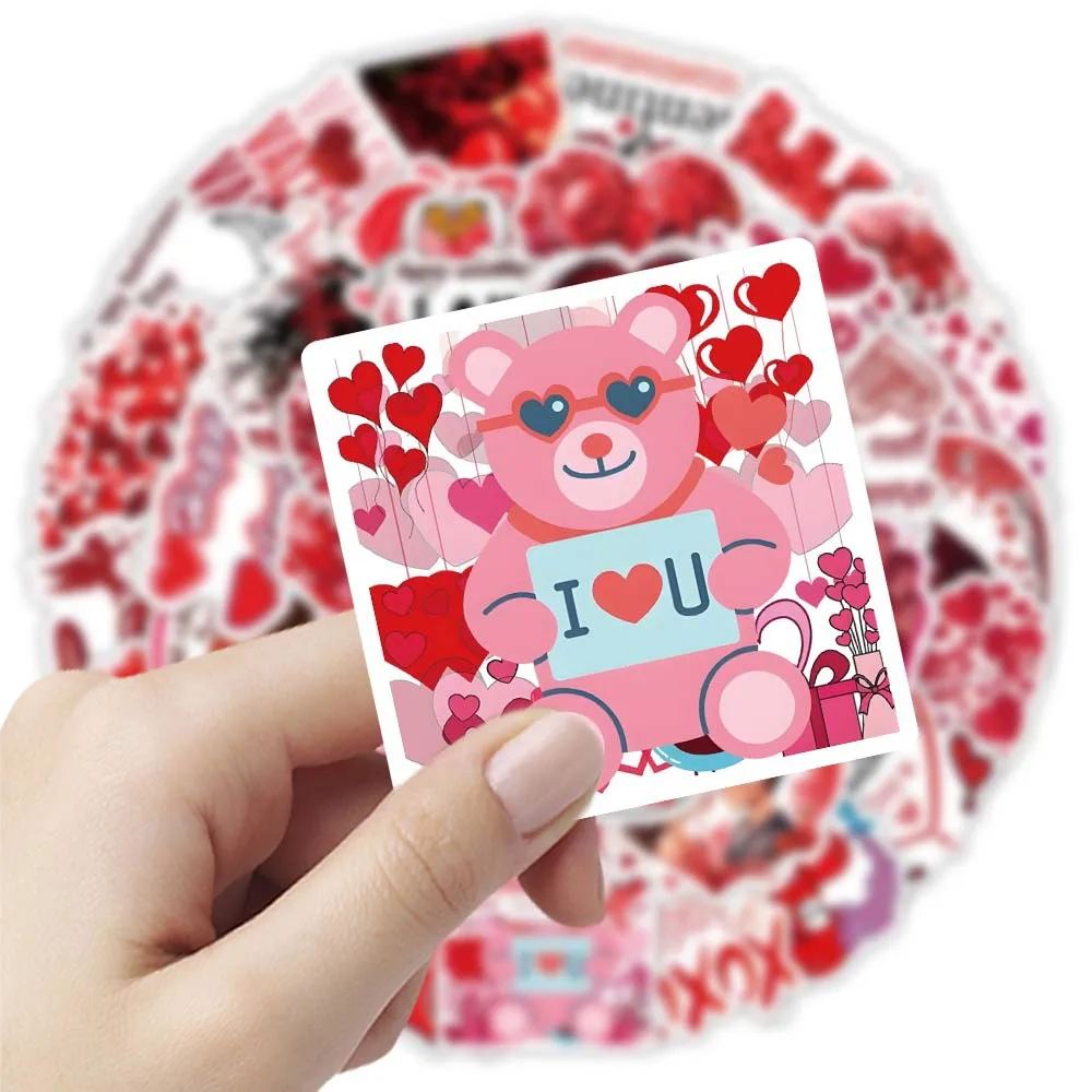 

10/30/50PCS Valentine's Day LOVE Heart Red Stickers Decoration DIY Notebook Luggage Phone Car Motorcycle Waterproof Graffiti Toy