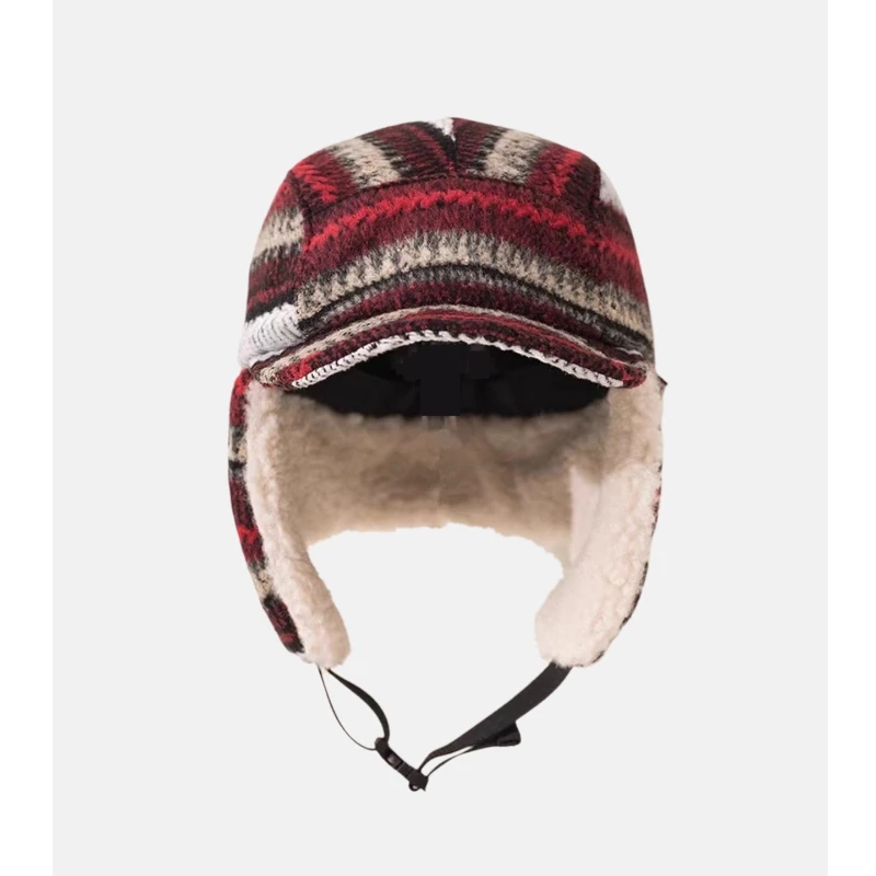 Gestreifte Retro-Gehörschutzhut für Männer und Frauen im Winter mit dicken Samt- und warmen, winddichten Bombermützen
