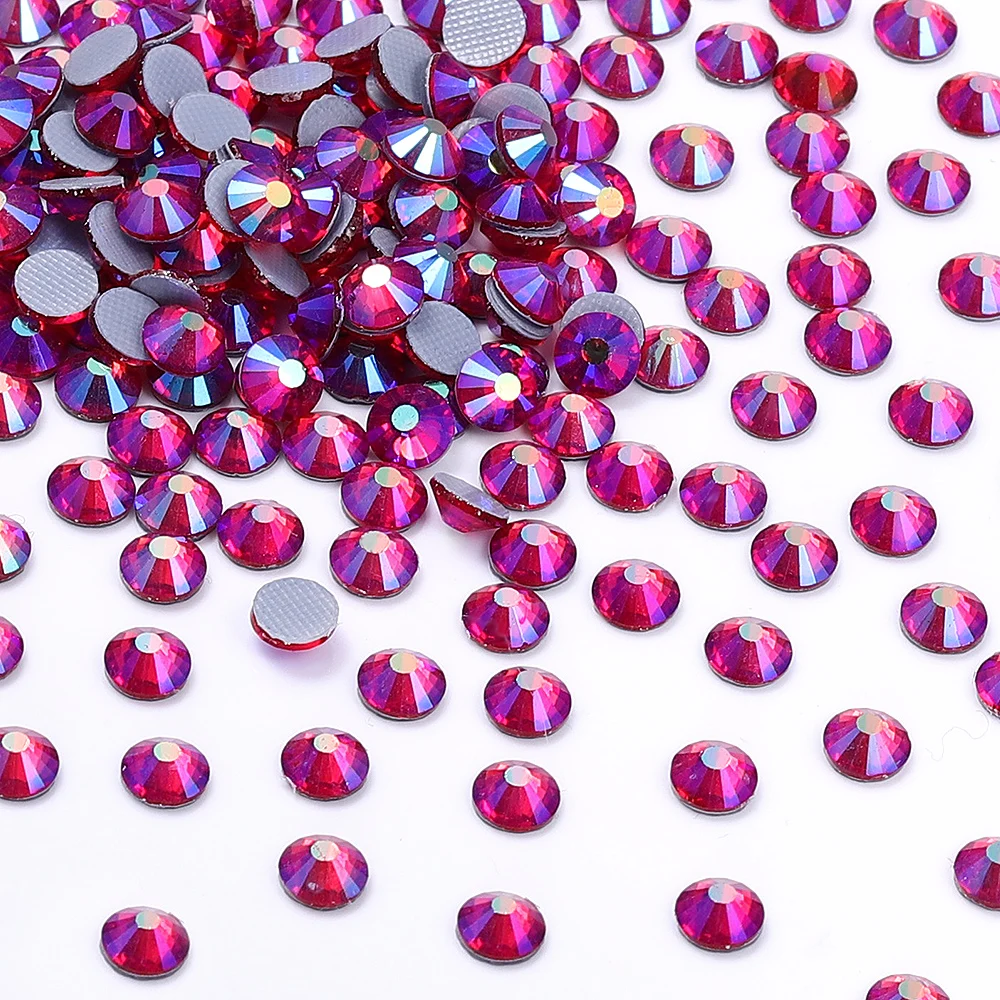 QIIY SS6-SS30 AB Color Glass Hotfix Rhinestones Glitter Flatbase Crystal Iron On Stones For Nail Art Clothes Garment Decorations