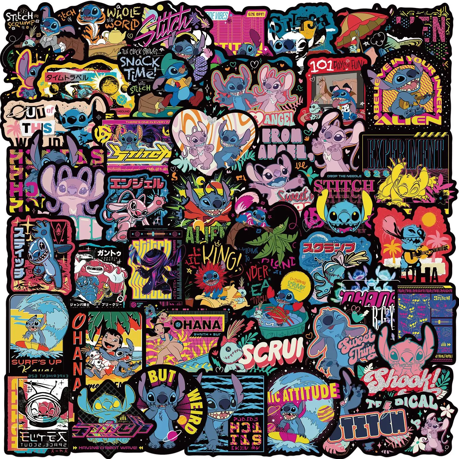 

50PCS Anime Disney Black Border Stitch Stickers The Avengers Skateboard Laptop Luggage Cartoon DIY Waterproof Sticker Kid Toy