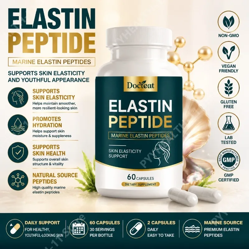 Docteat Elastin Peptide Capsules Skin Elasticity Support with Marine Elastin Peptides for Men and Women 60 Capsules