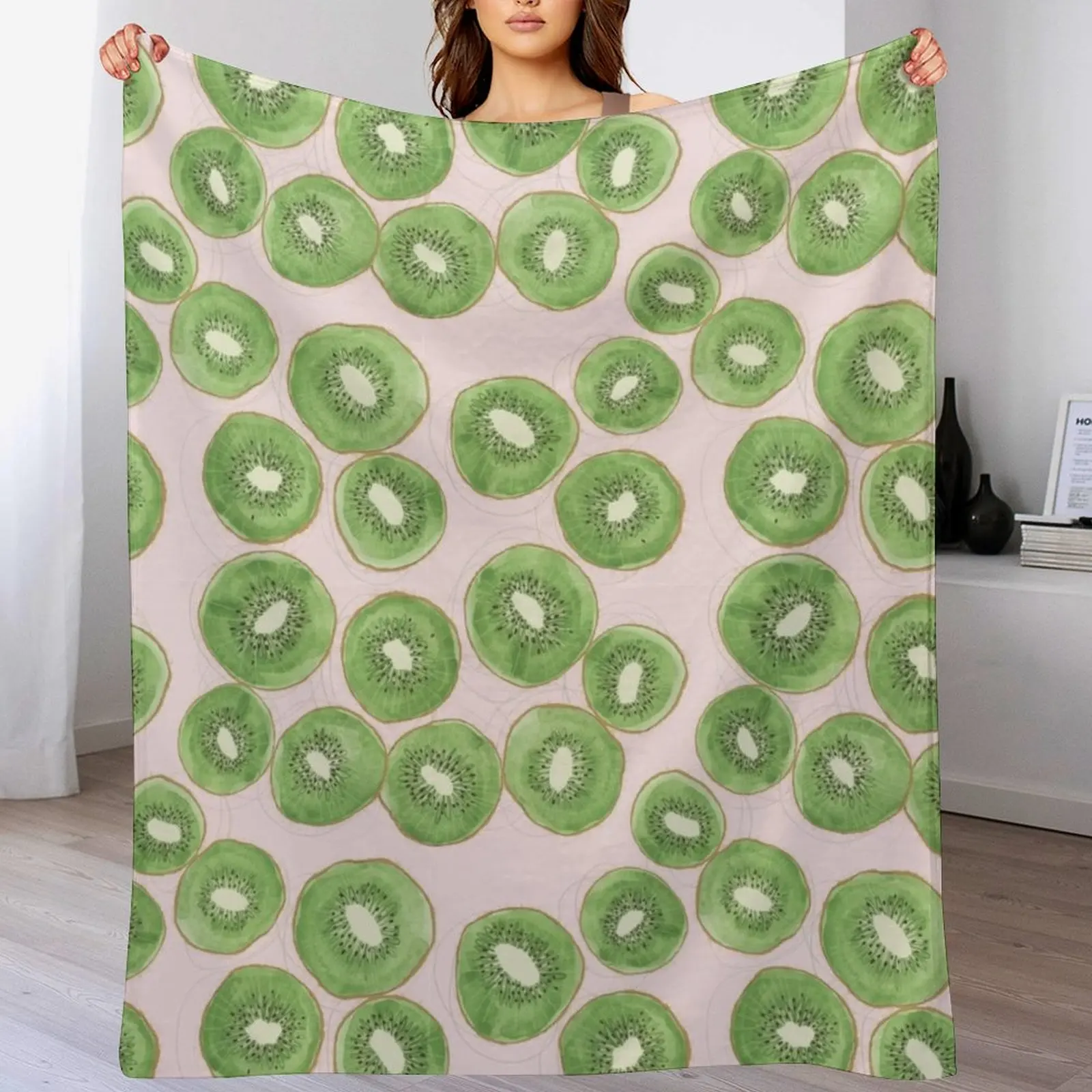 Kiwi Fruit Watercolor Pattern Throw Blanket wednesday Retros Single Hairys Blankets