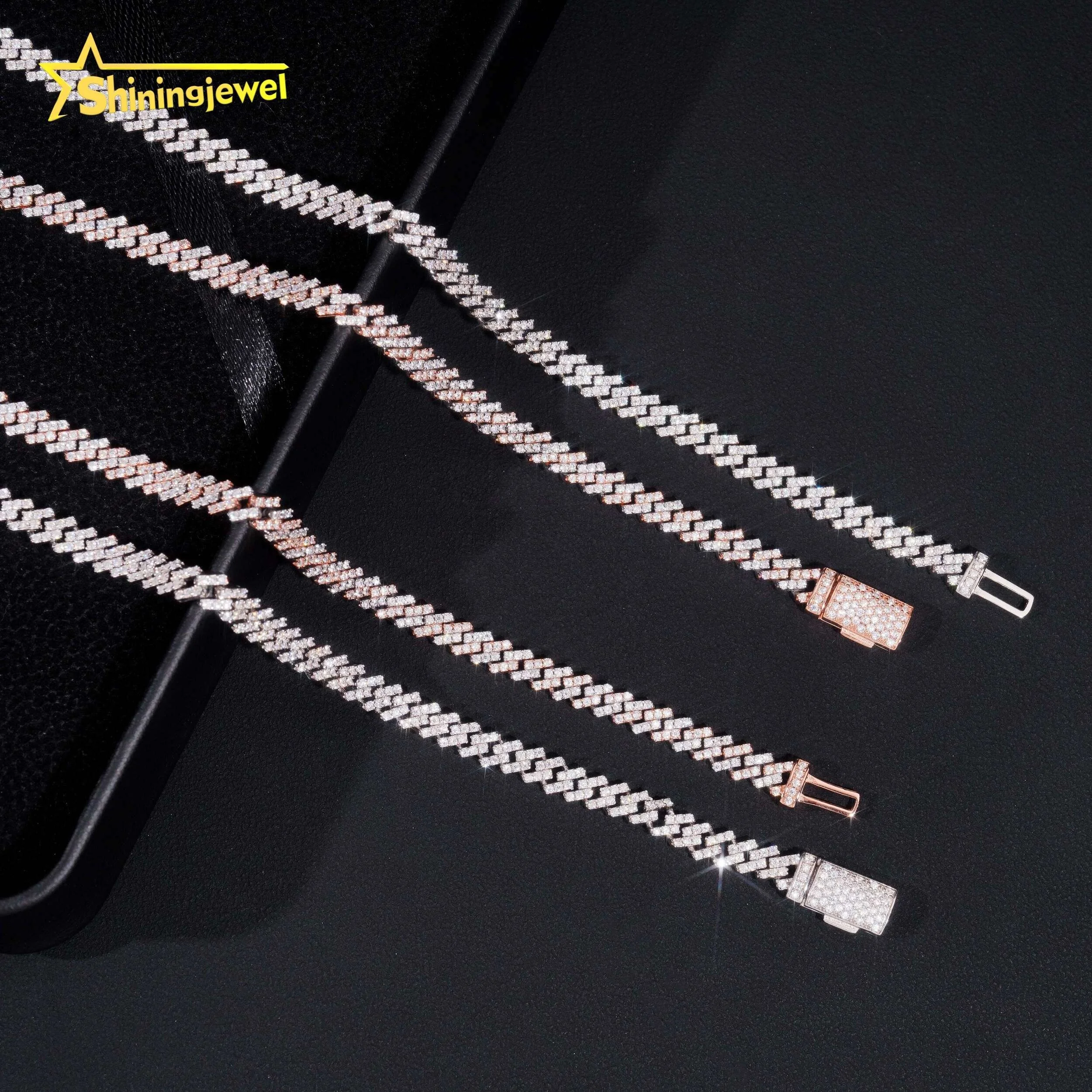 Iced OutJewelry One Row Hip Hop Thin Two Tone 5mm Width Pass Diamond Tester 925 Sliver Moissanite Cuban Link Chain...