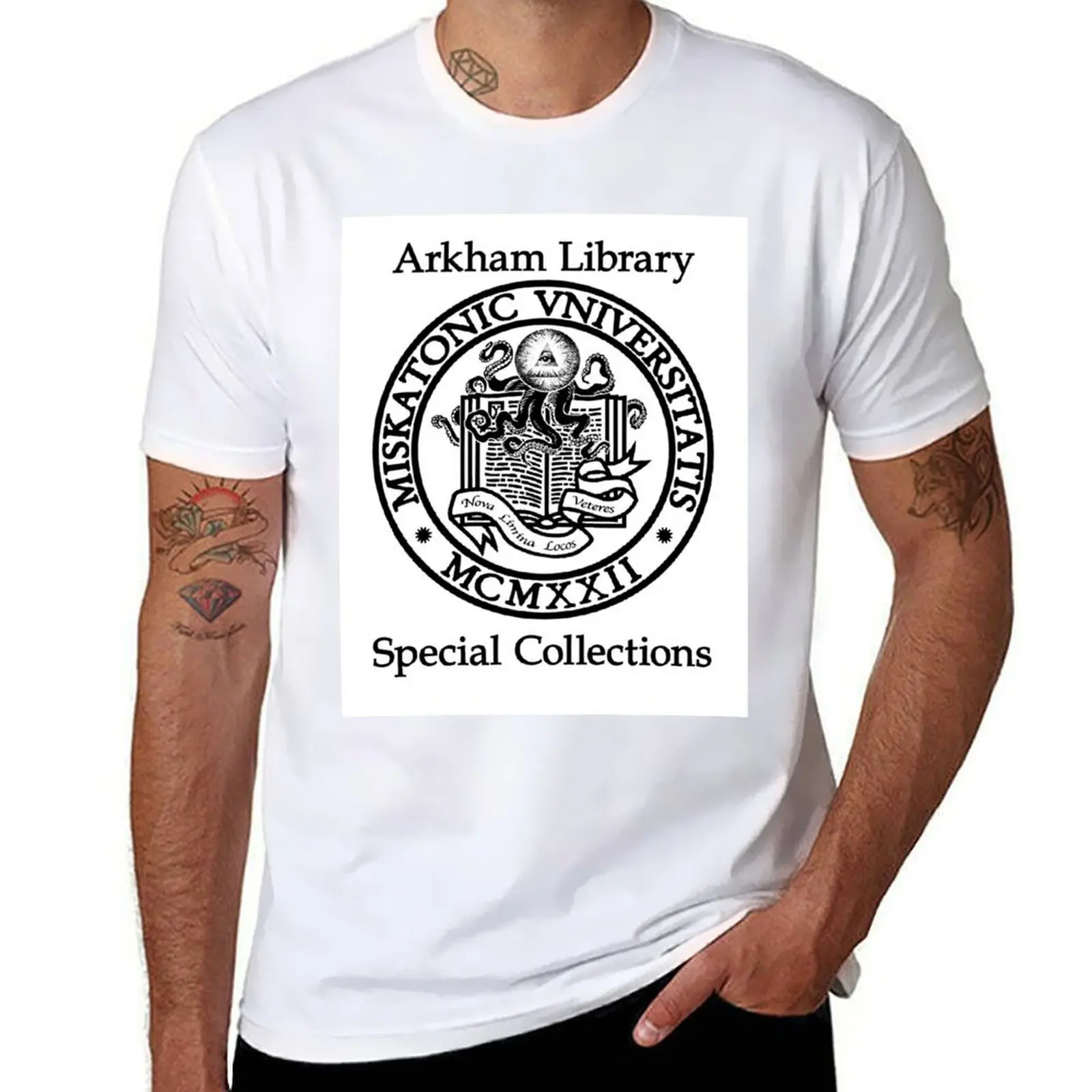 Университет Мискатоник-футболка Arkham Library Special Collections, мужские футболки с рисунком, мужские футболки для мужчин, футболка