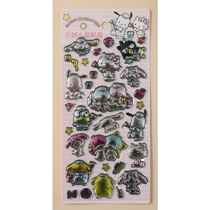 2026 Hot New Sanrio Kuramitsu children's cute cartoon light-etched crystal stickers, girls' three-dimensional embossed stickers