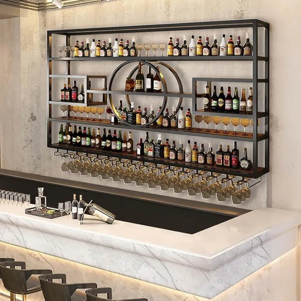 

"47.2"Wall Mounted Wine Rack - Modern Iron Display with Bottle & Glass Holder, Decorative Shelf"